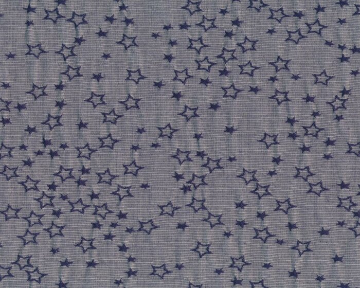 Feiner Baumwollstretch-Stoff mit Stickerei STELLINA, Sterne, graublau-dunkelblau