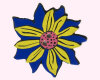 Metall-Designer-Knopf von "Laurel Burch", große Blüte, blau-gelb
