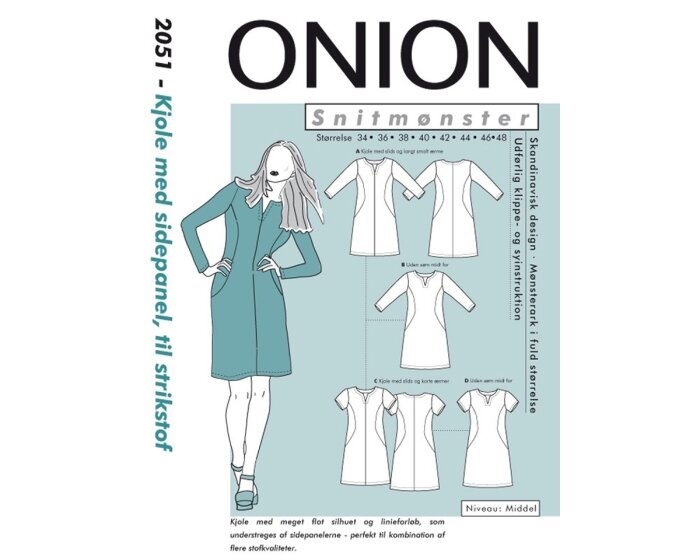 Kleid mit figurumspielenden Seiteneinsätzen, Schnittmuster ONION 2051