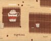 Baumwollstoff, Dekostoff COFFEE TIME, Kaffeekannen und Tassen, braun-hellrot