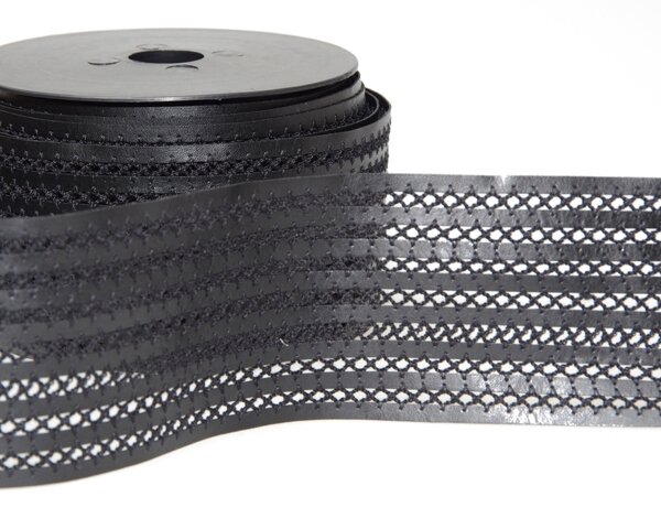 Hohlsaum-Borte HECTOR aus Kunstleder, 70 mm breit, schwarz