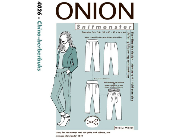 Chino-Berber-Hose mit weiten Bundfalten, Schnittmuster ONION 4026