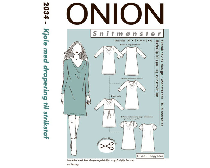 Kleid mit Wasserfall-Ausschnitt, Schnittmuster ONION 2034