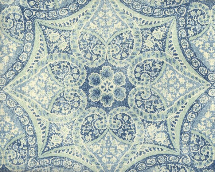Dekostoff P/Kaufmann ALFRESCO, Siebdruck-Ornament, jeansblau-helles mintgrün