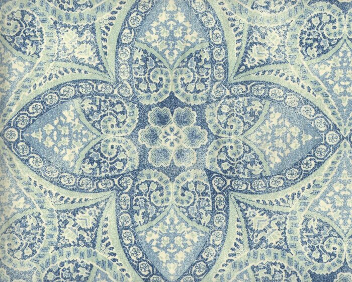 Dekostoff P/Kaufmann ALFRESCO, Siebdruck-Ornament, jeansblau-helles mintgrün