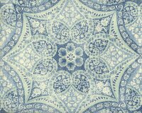 Dekostoff P/Kaufmann ALFRESCO, Siebdruck-Ornament, jeansblau-helles mintgrün