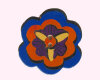 Metall-Designer-Knopf von "Laurel Burch", runde Blüte, blau-orange