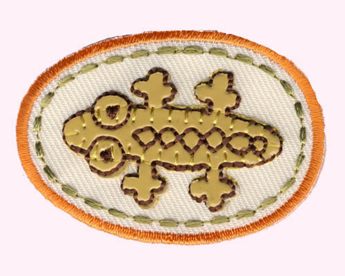 Applikation Echse, orange-wollweiß-braun