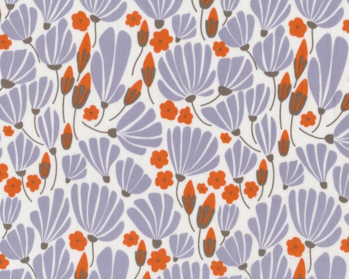 Patchworkstoff Organic Cotton MORNING SONG, Fächer-Blüten, weiß-lavendel
