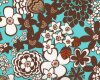 Laminierter Stoff SATCHI, große Blumen, türkis-braun