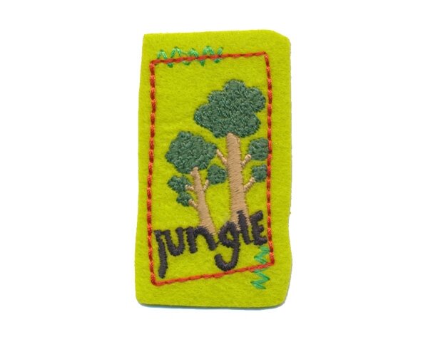 Applikation ÖKOLABEL, Jungle Schriftzug mit Bäumen, maigrün
