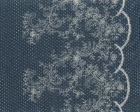 Baumwoll-Jeansstoff mit Stickerei BORDÜRE, Blütenranken auf Punkten, jeansblau