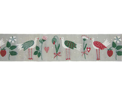 Schmuckwebband SOMMERVÖGEL, 5 cm breit, natur, Acufactum