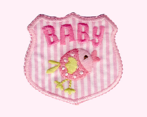 Applikation Emblem "Baby" mit Vogel, rosa