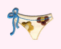 Applikation Bikini-Slip bestickt, beige-braun-petrol