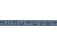 Bedrucktes Köperband TOTENKOPF, 1 cm breit, jeansblau