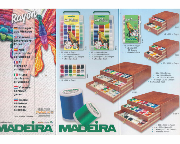 Farbkarte RAYON Maschinenstickgarn, gedruckt, Madeira