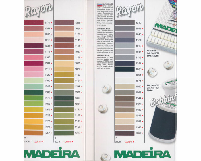 Farbkarte RAYON Maschinenstickgarn, gedruckt, Madeira