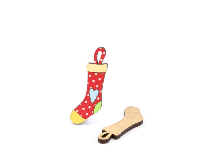Holzknopf NIKOLAUSSTRUMPF, Socke mit Henkel, rot, Union Knopf