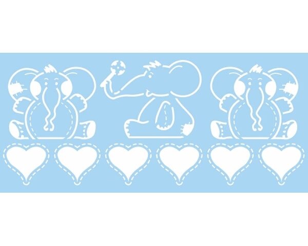 Schablone Baby Elephants, Kleine Elefanten mit Herzen, 15 x 33 cm