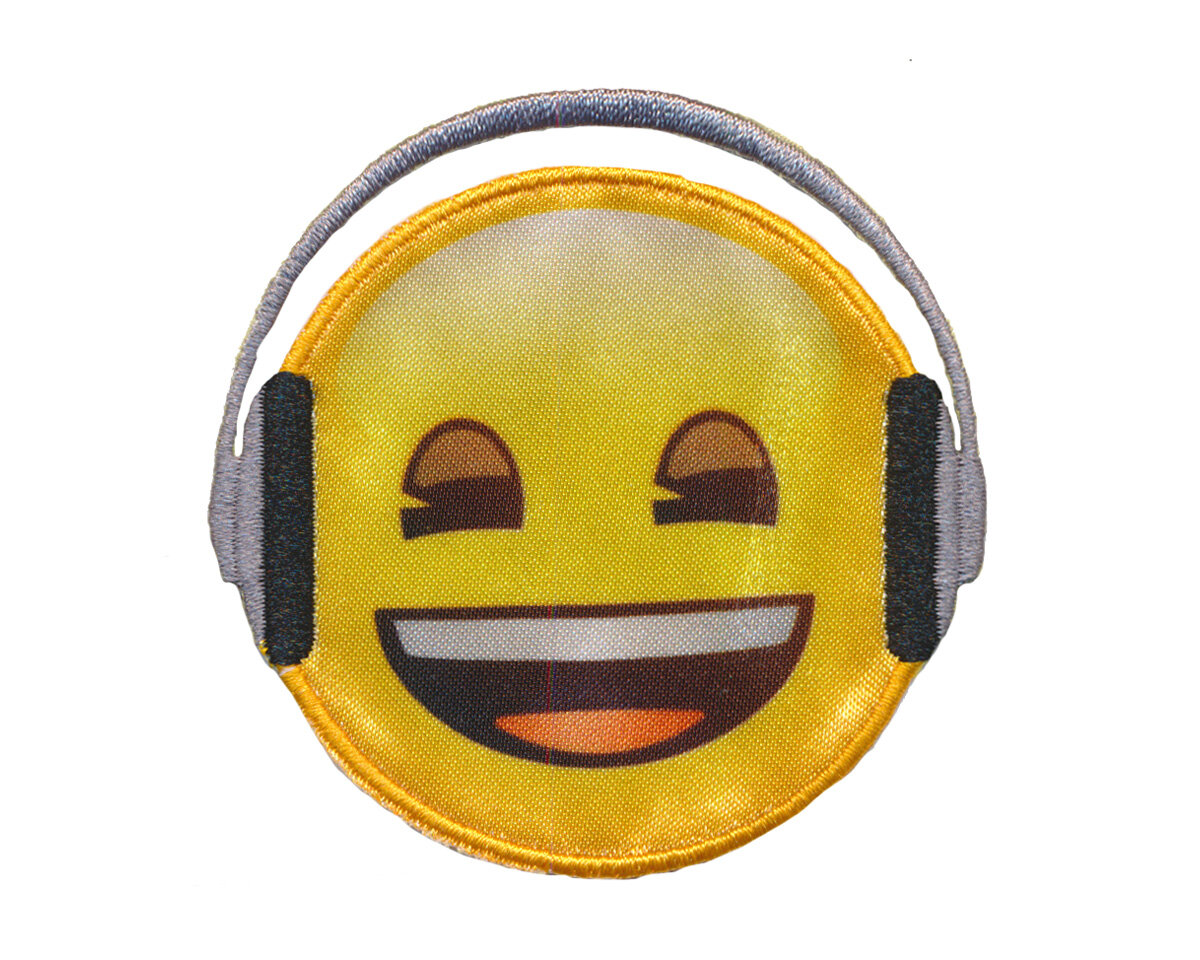 Applikation EMOJI HEADPHONES, Smiley mit Kopfhörer, gelb, 4,90 €