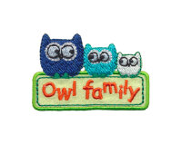 Applikation OWL FAMILY, Eulen-Familie mit Schild,...