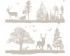 60-cm-Rapport Leinen-Dekostoff FUTAIE, Hirsche im Wald, wollweiss-natur