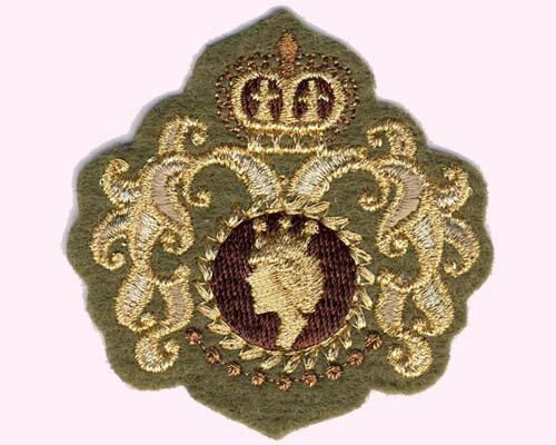 Applikation Königinnen-Emblem, olive-gold