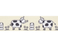 Taftband mit Digitaldruck COWS, Kühe und Milchkannen, 25 mm