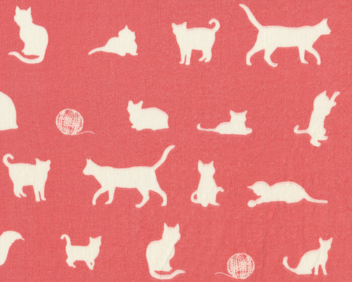 Double Gauze, Organic Cotton FARM FRESH, Katzen, lachsrot-wollweiß