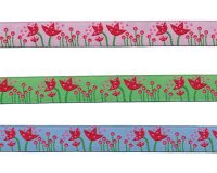 Webband TRAUMLAND, Blumenwiese, 15 mm breit, 3 Farben