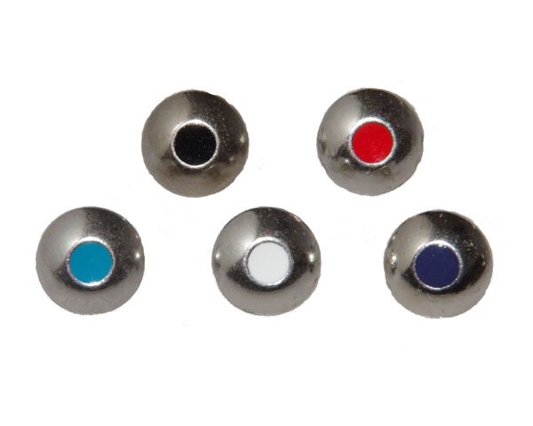 Runder, gewölbter Metallknopf EYE mit Farbfüllung, silber, 5 Farben