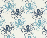 Baumwolljersey FISH CREW, Kraken, creme-türkisgrau