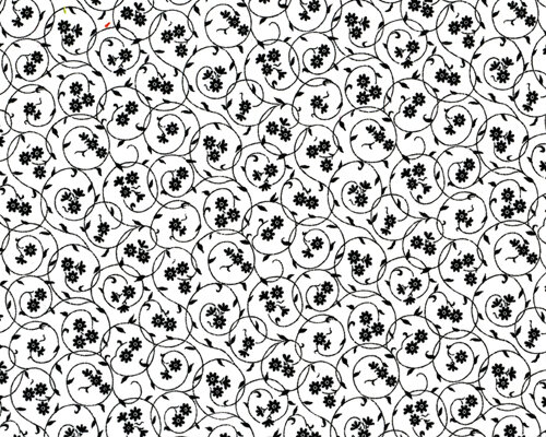 Patchworkstoff mit Streublümchen-Spiralen, weiß-schwarz