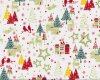 Patchworkstoff "A Christmas Story" mit kleinen Tannenbäumen und Häusern, hellgrün-rot