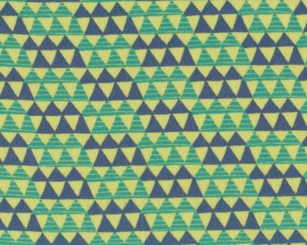Baumwollflanell CAMPER, Dreicke-Streifen, gedecktes gelb-gedecktes blau