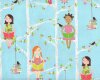 Patchworkstoff QUIET TIME, Mädchen auf Bäumen, hellblau-pastellrot