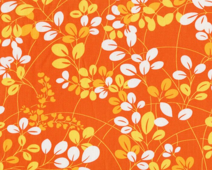 Patchworkstoff SIMPLY COLORFUL, Blattzweige, dunkles orange-pastellgelb, Moda Fabrics