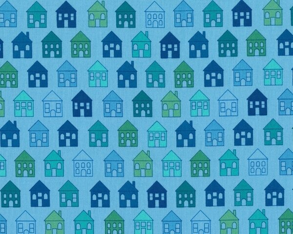 Patchworkstoff QUILTERS BASIC PERFECT, kleine Häuser, himmelblau-blau