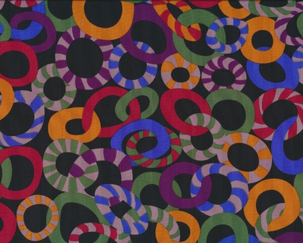 Feiner Patchworkstoff "Jolly" mit gestreiften Ringen, schwarz-blau