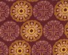 Patchworkstoff "Star Flakes and Glitter", kreisförmiges Blatt-Ornamentmuster, aubergine-goldgelb