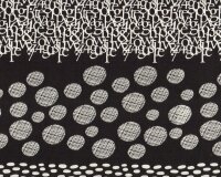 85-cm-Rapport Leinenstoff mit Baumwolle MORI STYLE, Ovale und Schrift, schwarz
