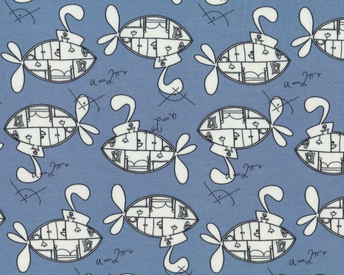 Baumwolljersey mit Elasthan SUBMARIN, möblierte U-Boote, taubenblau-weiß