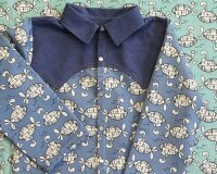 Baumwolljersey mit Elasthan SUBMARIN, möblierte U-Boote, taubenblau-weiß