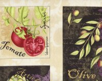 60-cm-Panel Patchworkstoff DELLA TERRA, Bildfelder mit mediterranem Gemüse, hellgrün-lila