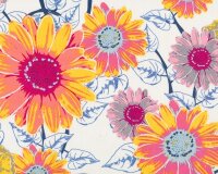Feiner Popeline-Patchworkstoff "Floressence" mit Sommerblumen, aprikot-gelb-rosa