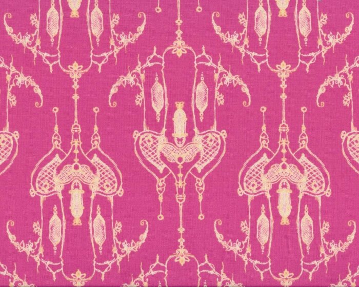 Patchworkstoff FEATHER FLOCK, Phantasie-Schloss, pink-cremé