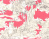 Englischer Dekostoff Clarke & Clarke MANOR TOILE, Hirsche und Burgen, fuchsia-natur hell