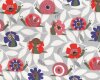Patchworkstoff "Barclay Snail" mit Schnecken im Blumenbeet, grau-rot-lila