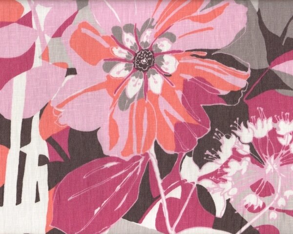 Reinleinen "Paraquay Fleur" mit übergroßen Blüten, rosa-apricot